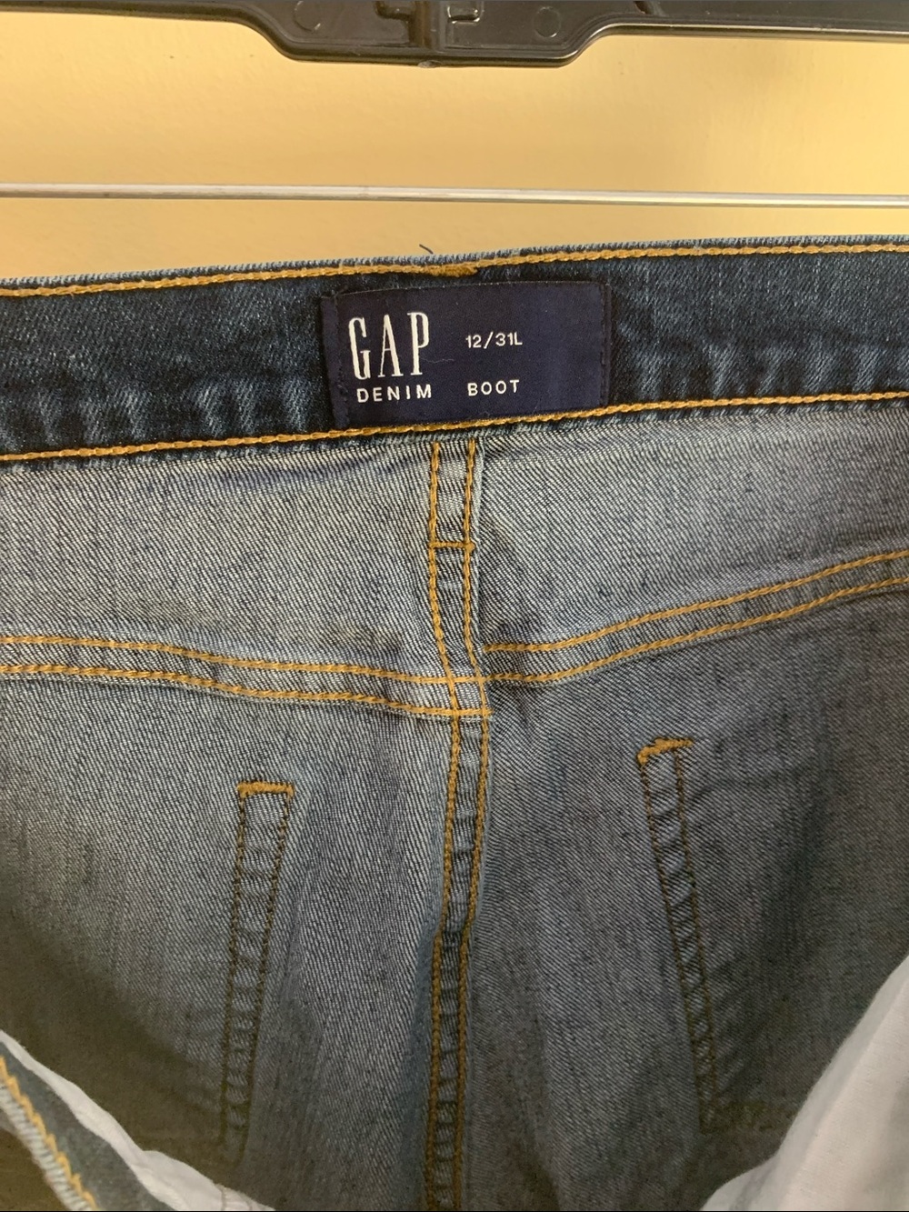 GAP Boot Cut Jeans in Light Blue Denim with Gold Stitching